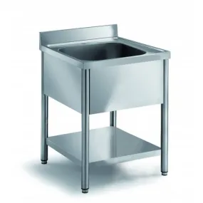 Plonge démontable sur pieds ronds avec étagère inox AISI 304 1 bac au centre P 700 mm