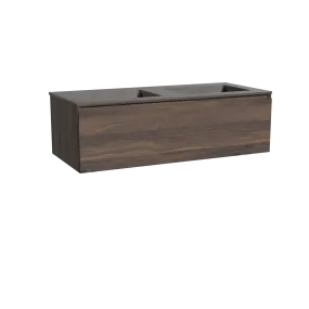 Storke Edge meuble salle de bains suspendu 120 x 52 cm noyer avec Scuro double vasque en quartz noir mat